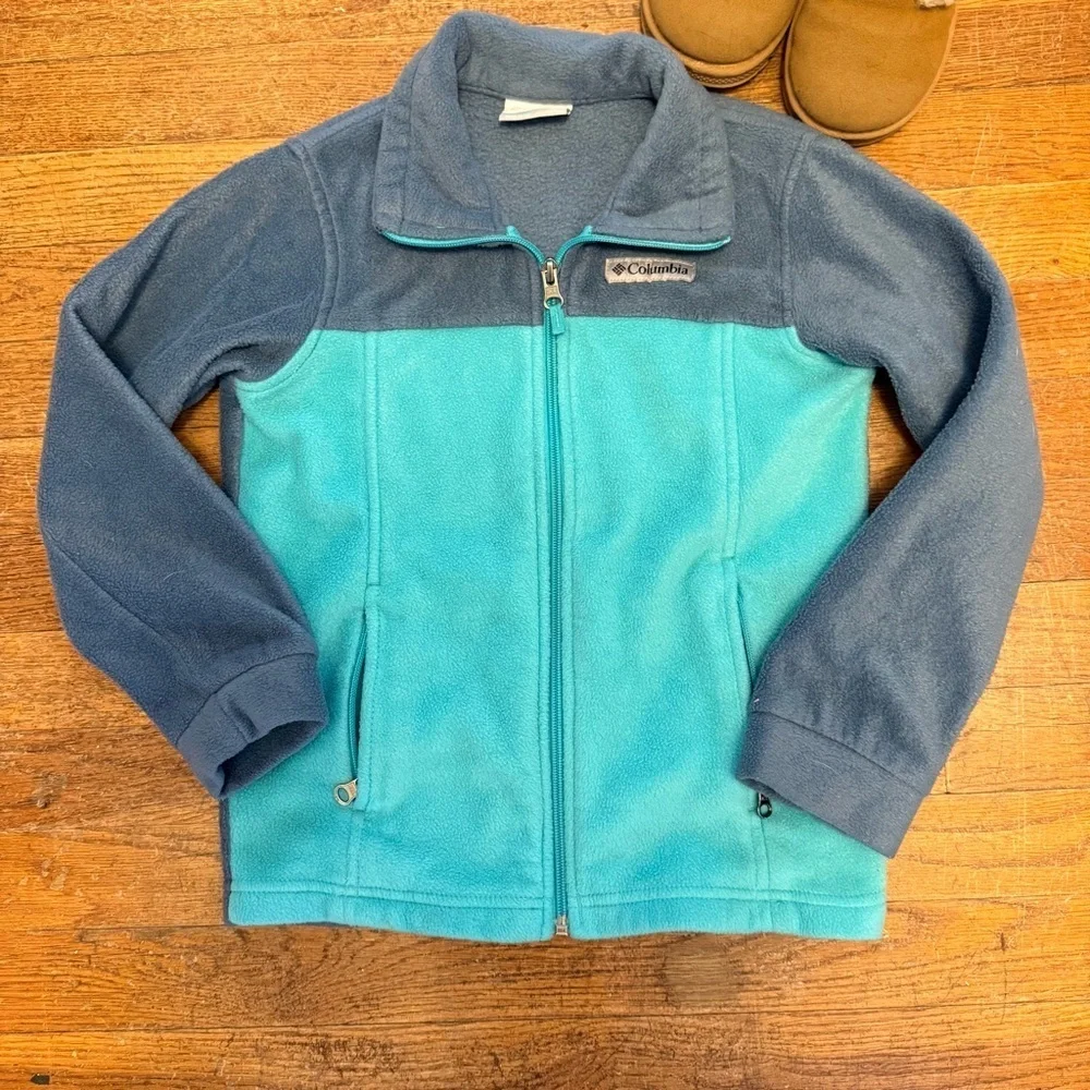 Columbia Youth XS Navy Teal Fleece Zip Jacket Lightweight Unisex Outdoor